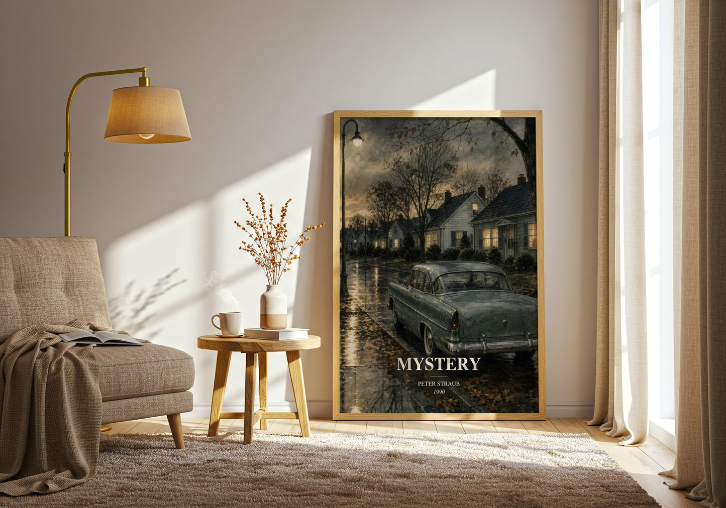 Mystery watercolour print in frame leaning in hallway – mystery wall art