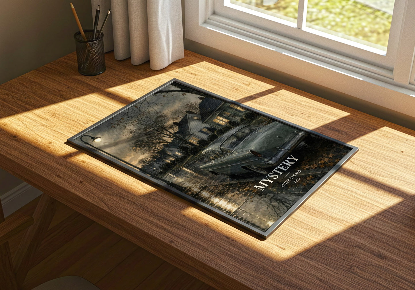 Mystery watercolour book poster framed on wall – mystery wall art