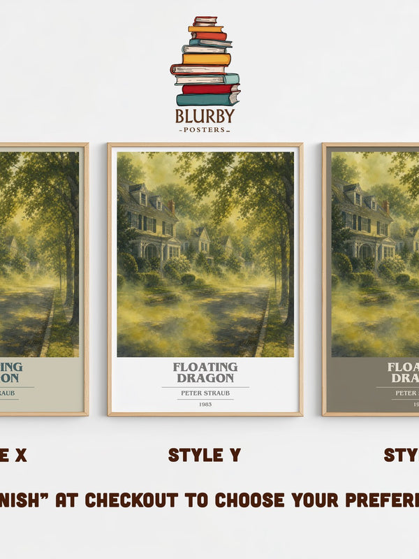Floating Dragon book cover print in frame leaning in hallway – horror wall art