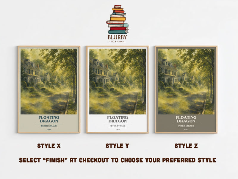 Floating Dragon book cover print in frame leaning in hallway – horror wall art