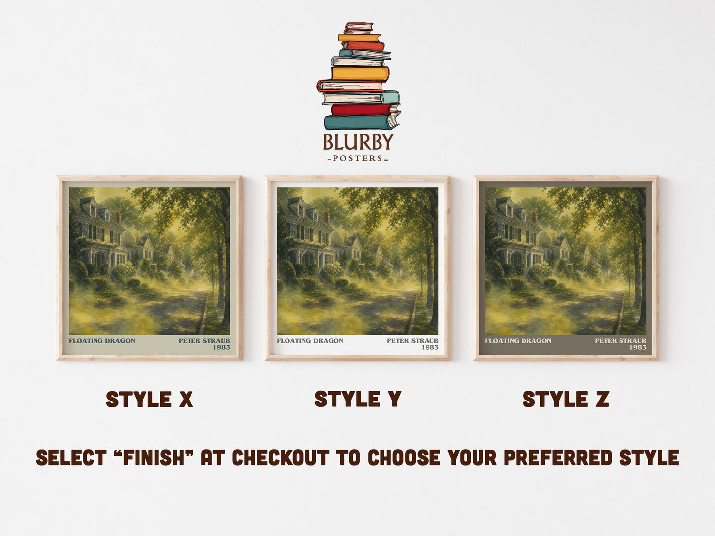 Floating Dragon literary print in frame leaning in hallway – horror wall art