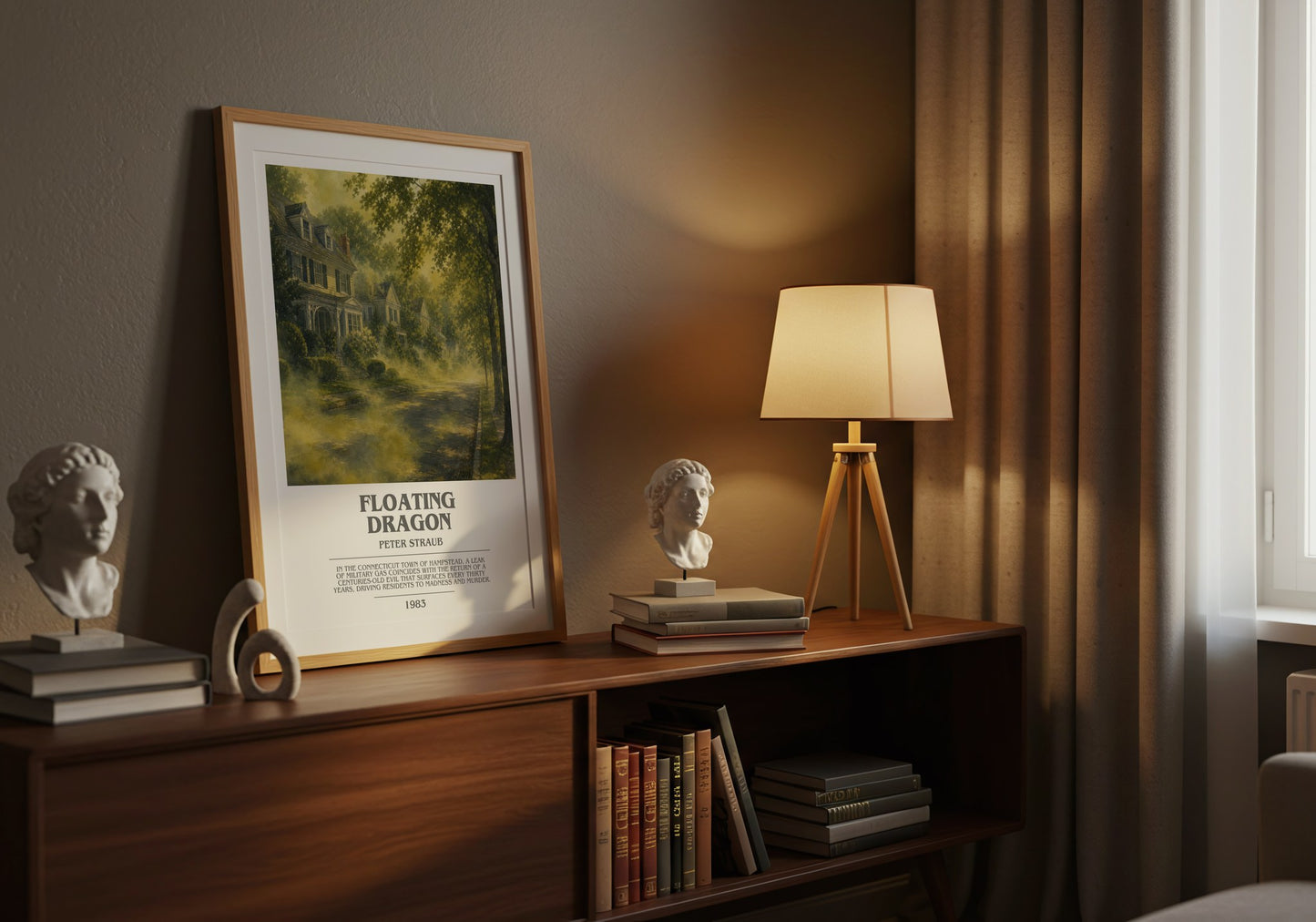 Floating Dragon bookish book poster framed on wall – horror wall art