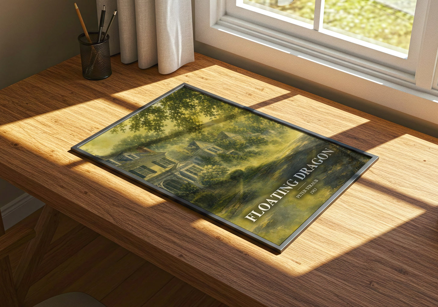 Floating Dragon watercolour book poster framed on wall – horror wall art