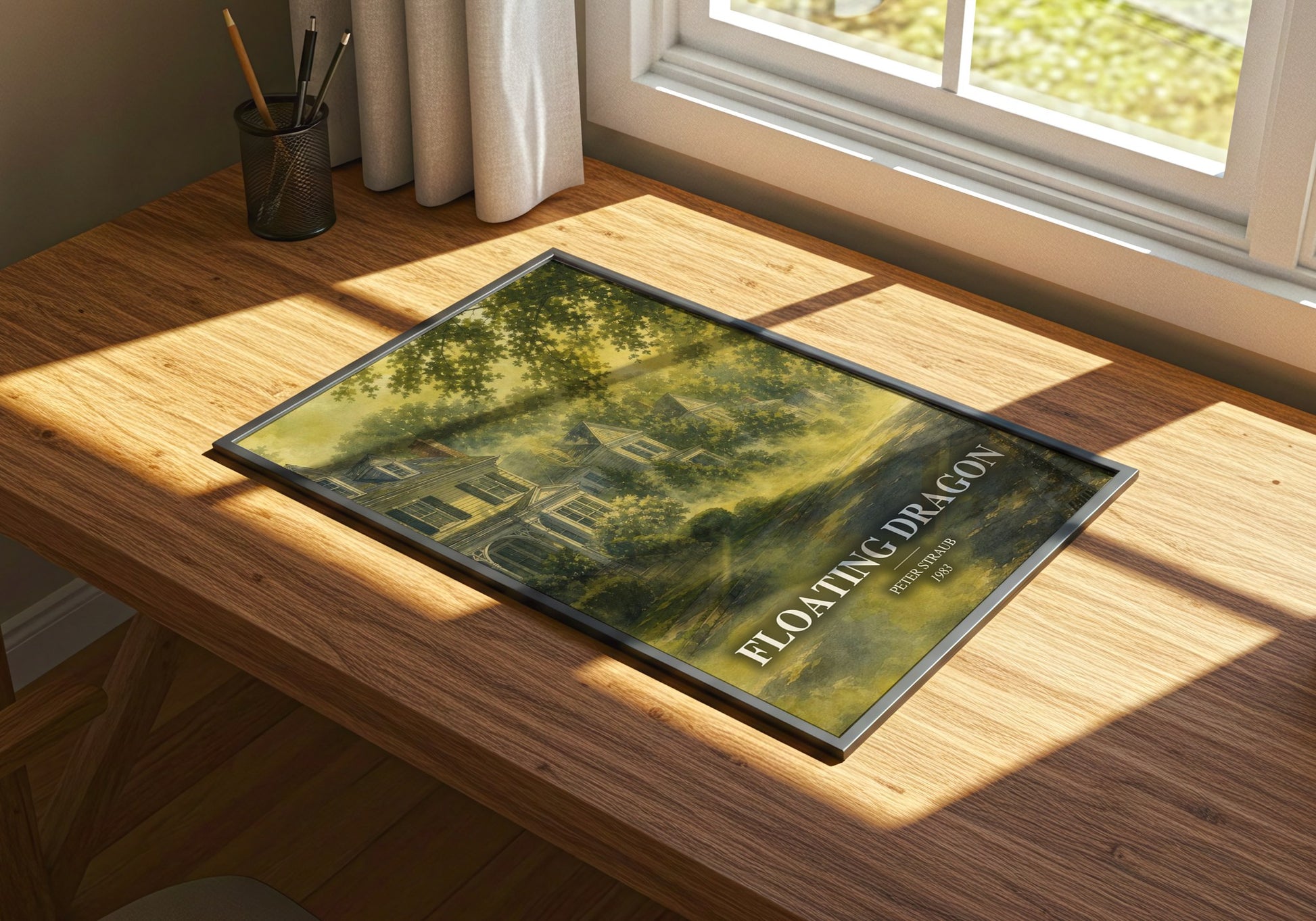 Floating Dragon watercolour book poster framed on wall – horror wall art