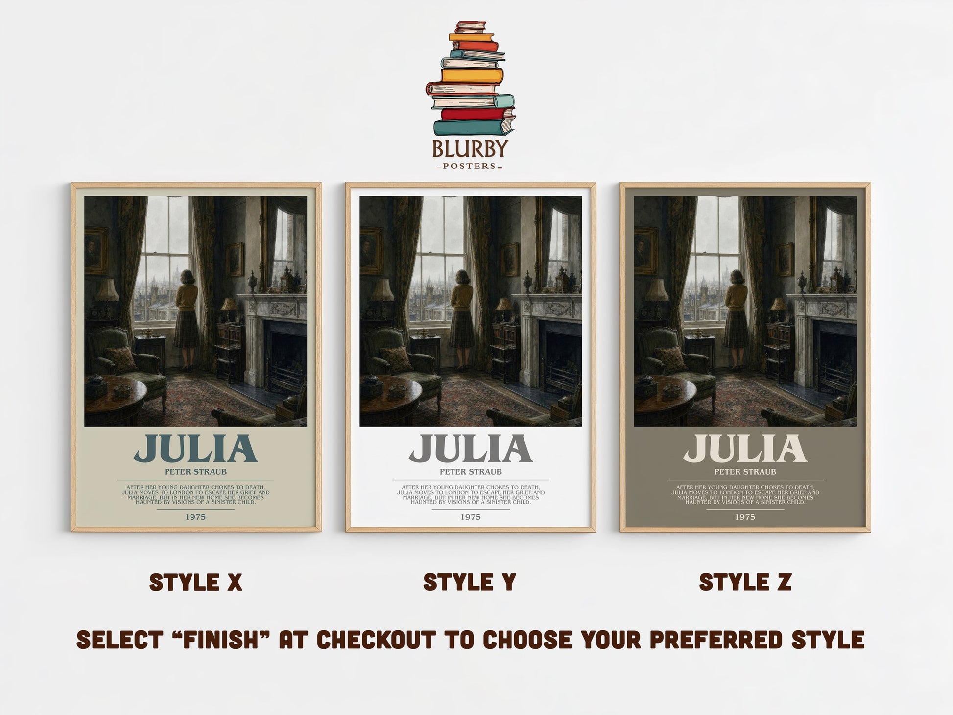 Julia bookish print in frame leaning in hallway – horror wall art