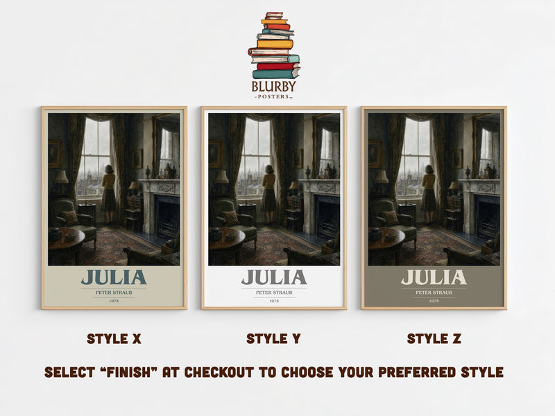 Julia book cover print in frame leaning in hallway – horror wall art