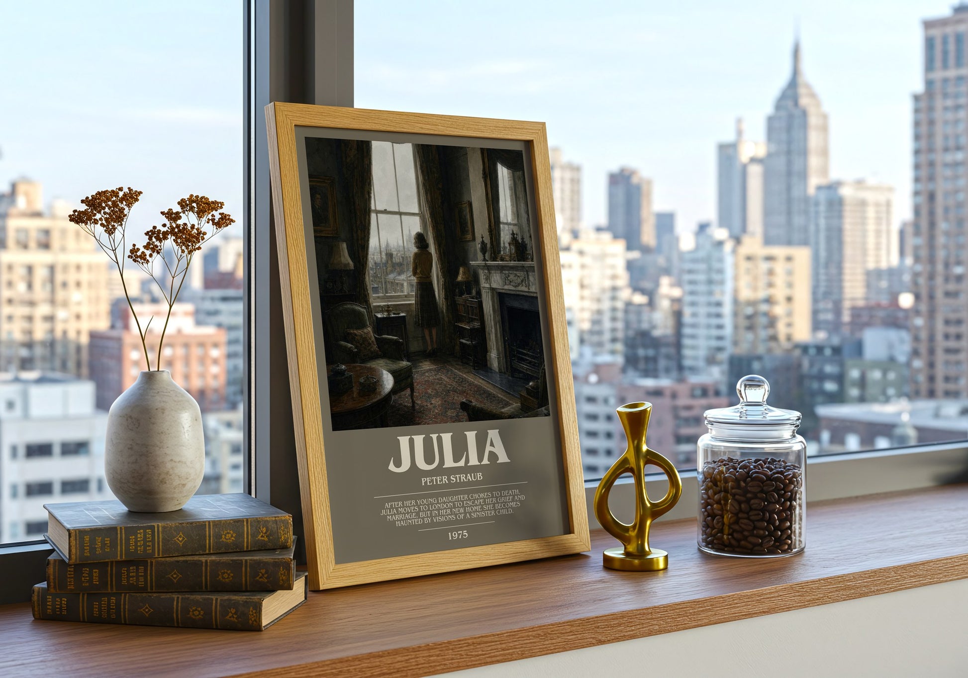 Julia bookish print framed by window – literary home decor