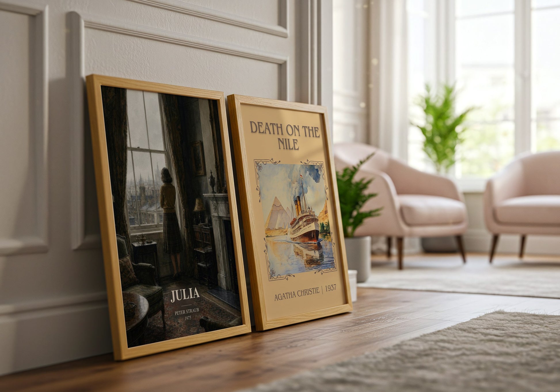 Julia watercolour print framed by window – literary home decor