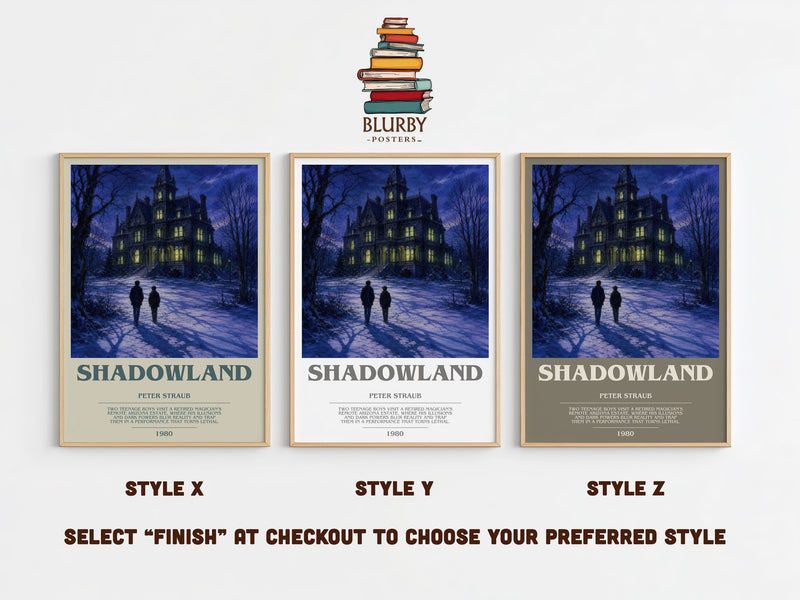 Shadowland bookish print in frame leaning in hallway – horror wall art