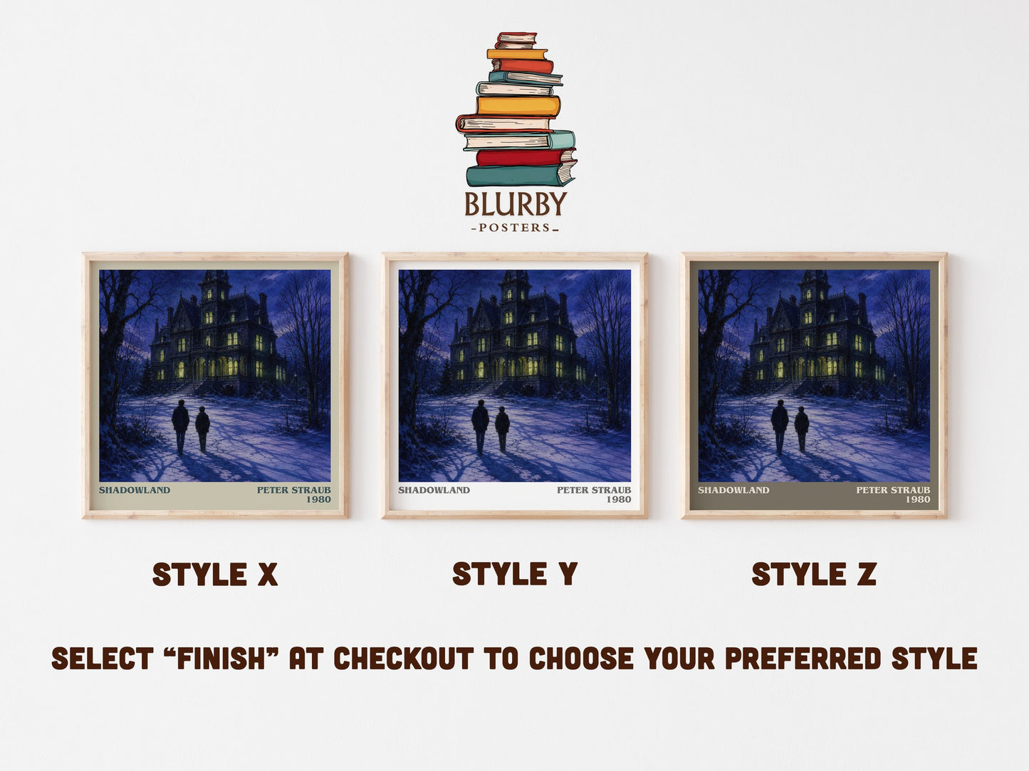 Shadowland literary print in frame leaning in hallway – horror wall art