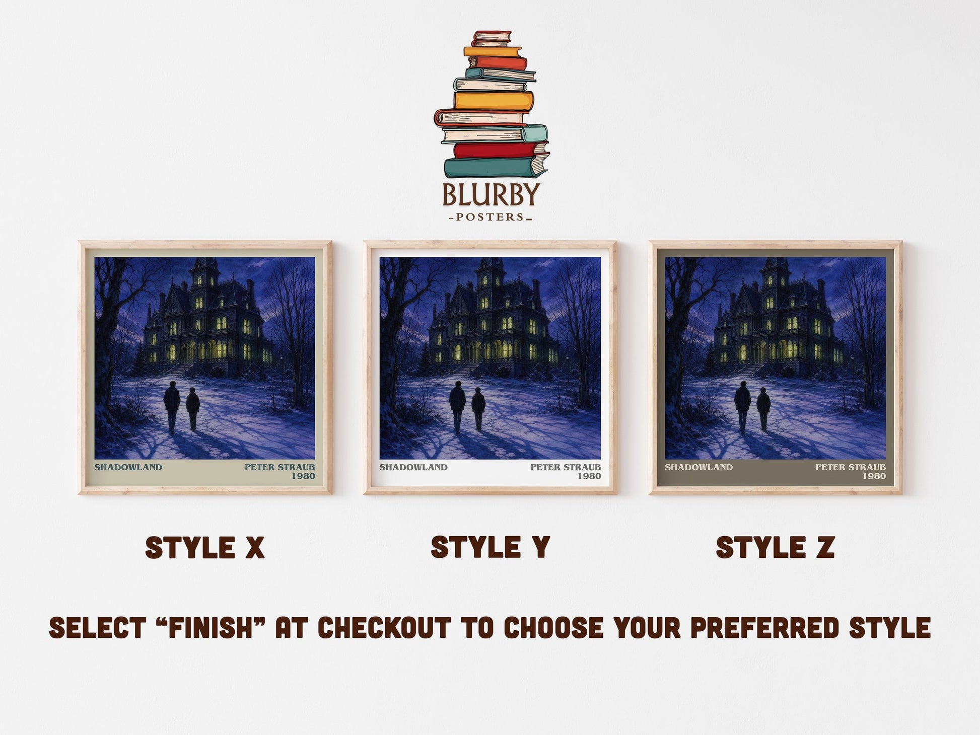 Shadowland literary print in frame leaning in hallway – horror wall art