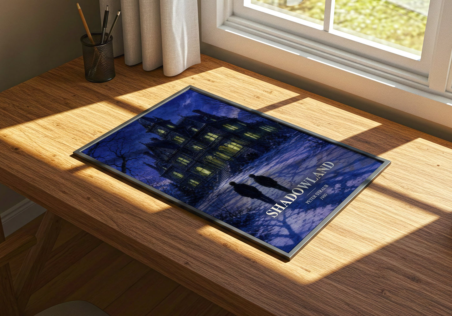 Shadowland watercolour book poster framed on wall – horror wall art