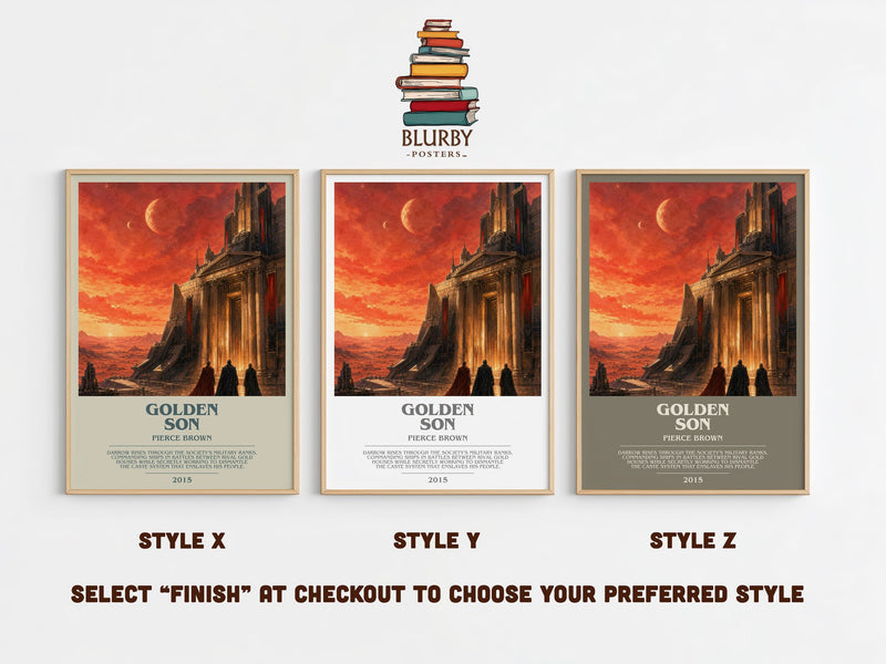 Golden Son bookish print in frame leaning in hallway – sci fi wall art