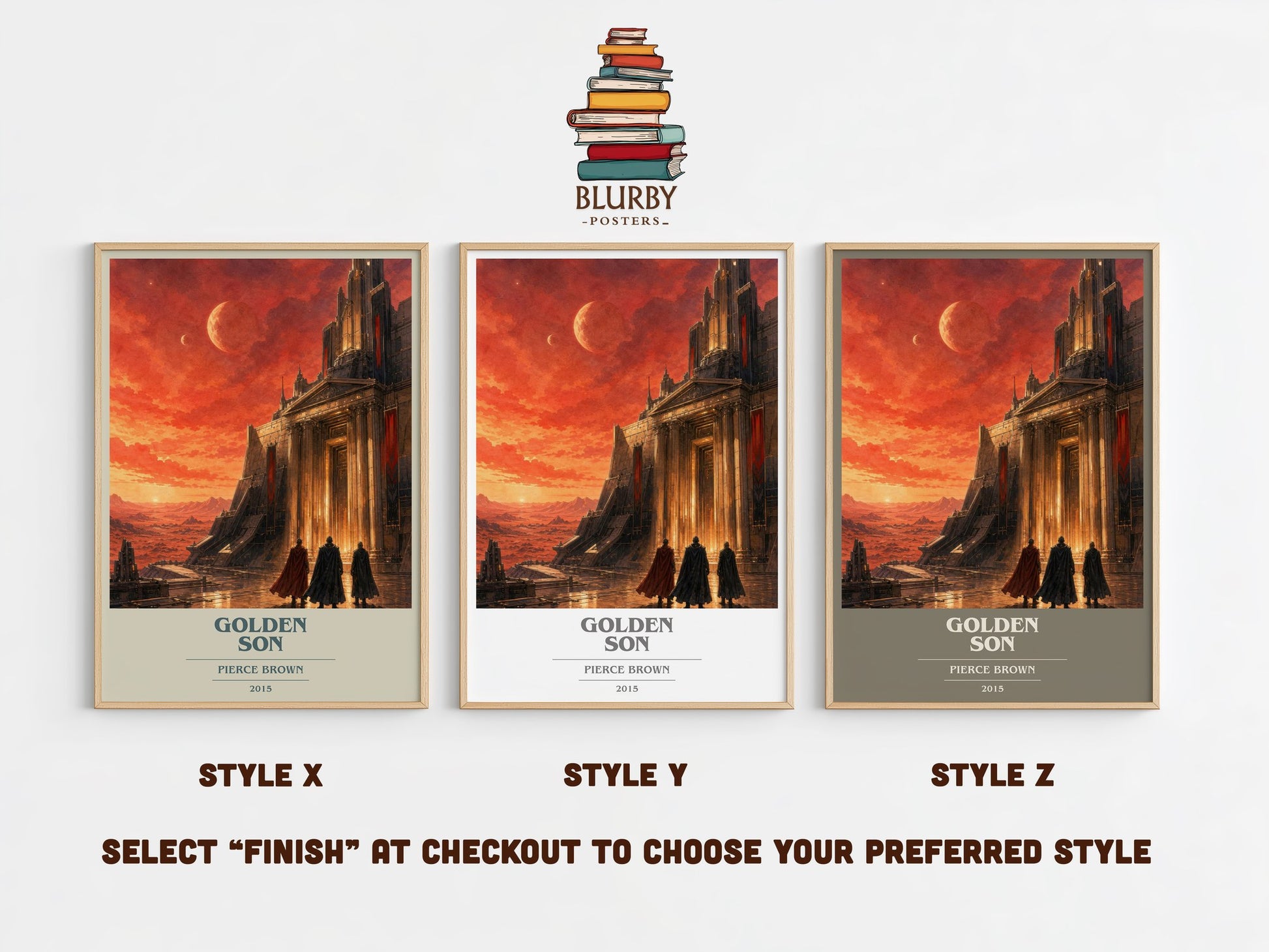 Golden Son book cover print in frame leaning in hallway – sci fi wall art