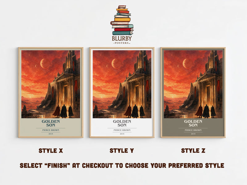 Golden Son book cover print in frame leaning in hallway – sci fi wall art