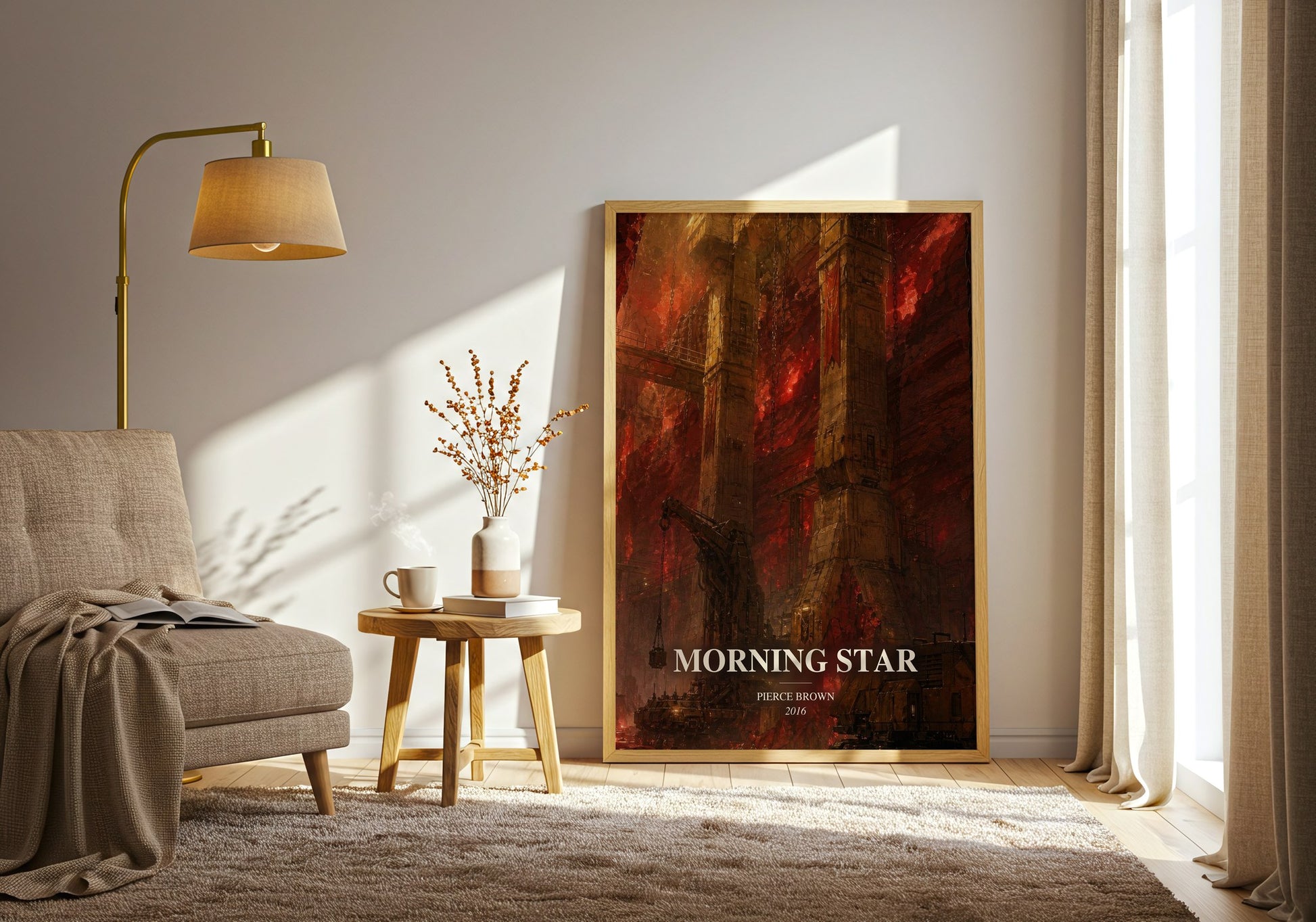 Morning Star watercolour print in frame leaning in hallway – sci fi wall art
