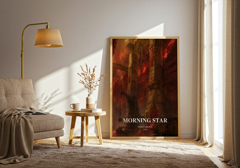 Morning Star watercolour print in frame leaning in hallway – sci fi wall art
