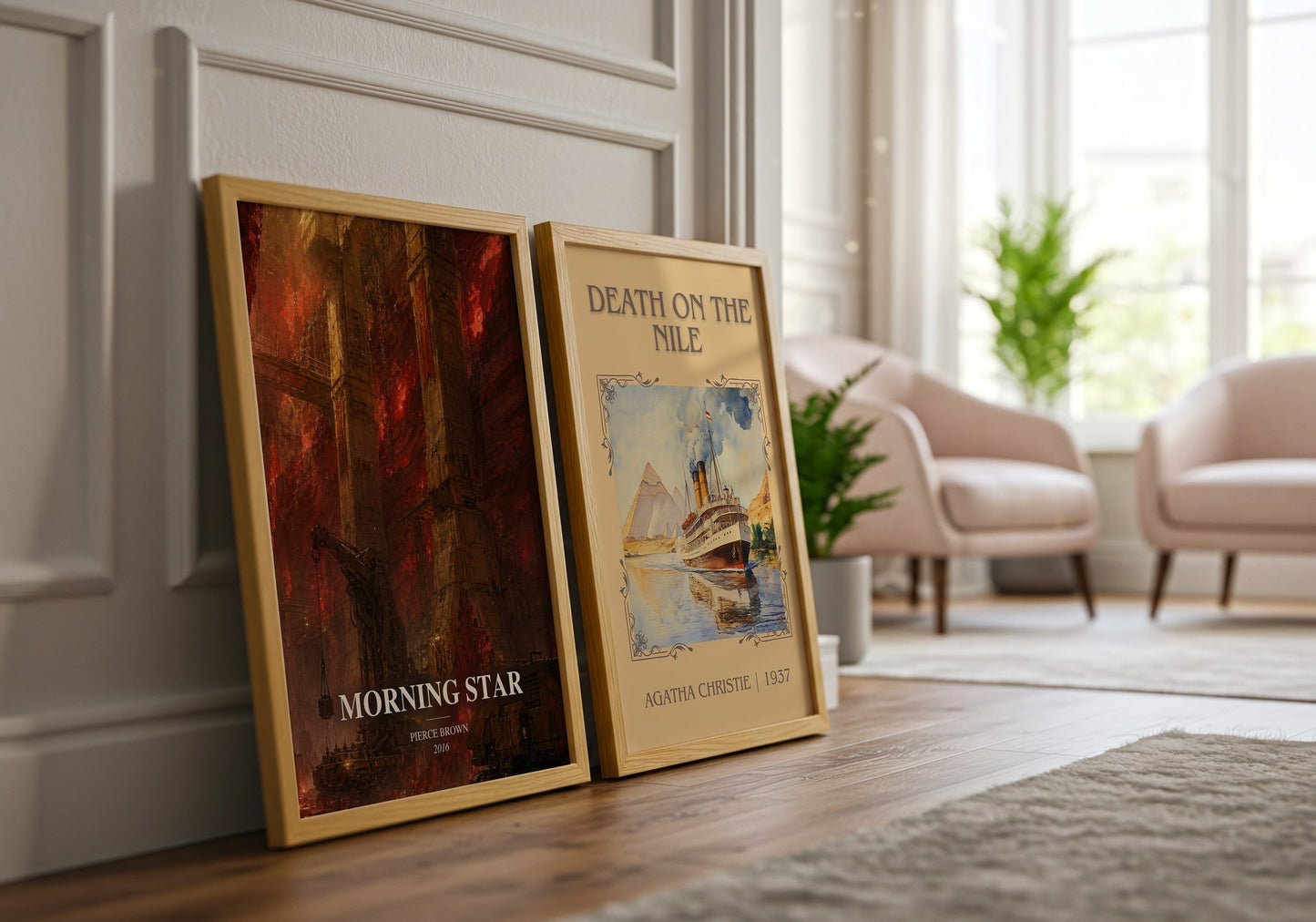 Morning Star watercolour print framed by window – literary home decor