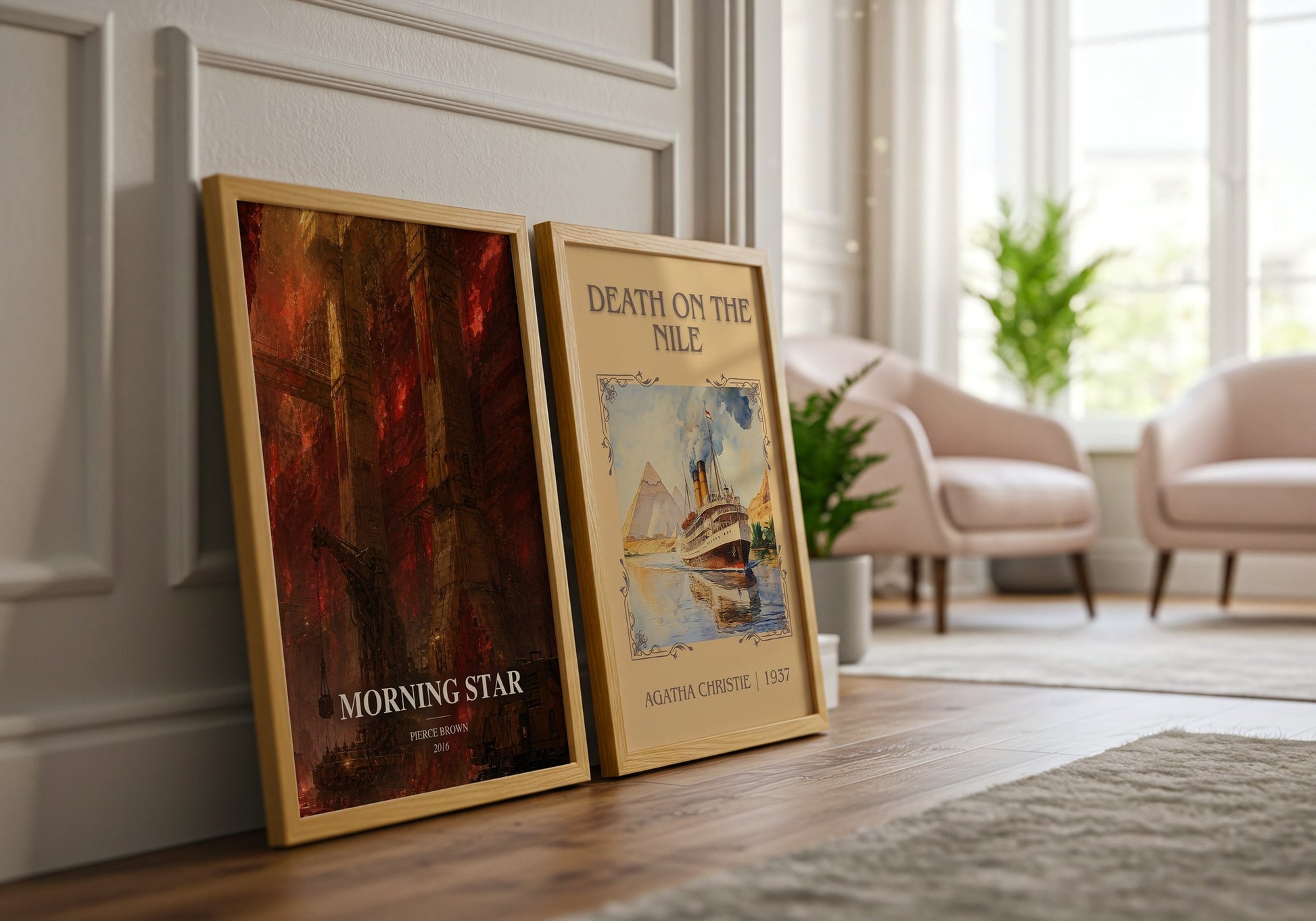Morning Star watercolour print framed by window – literary home decor