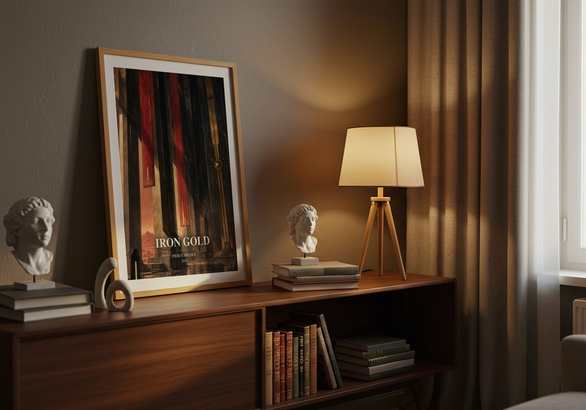 Iron Gold watercolour print on bookshelf – Pierce Brown fan gift