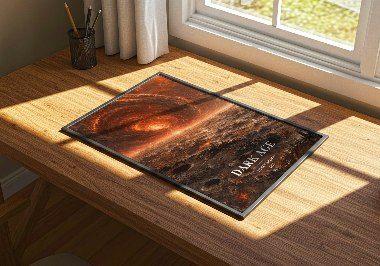 Dark Age watercolour book poster framed on wall – sci fi wall art