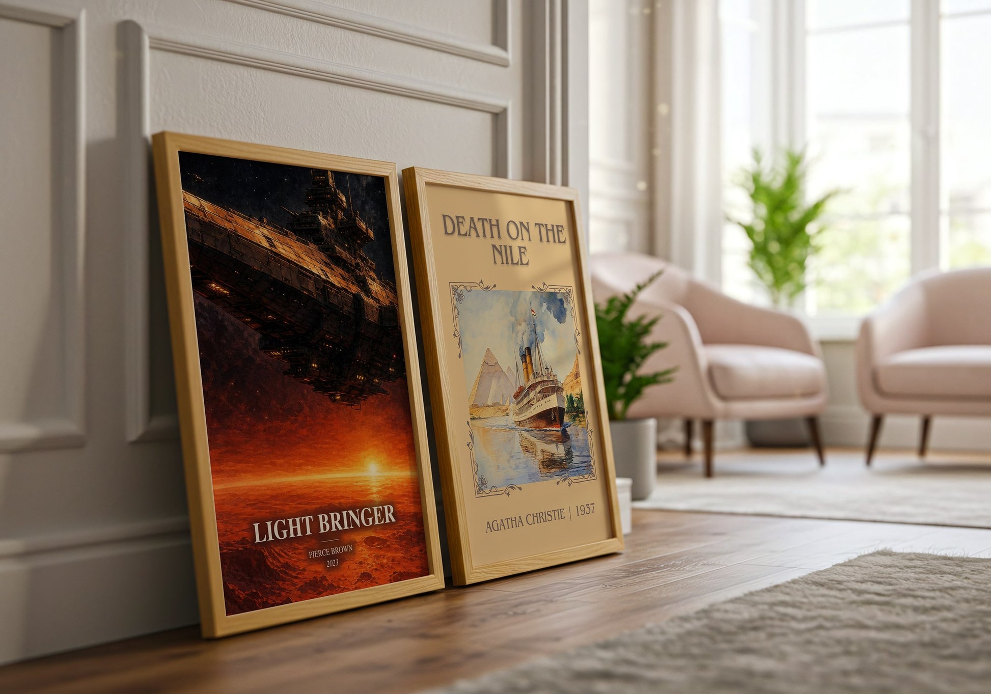 Light Bringer watercolour print framed by window – literary home decor