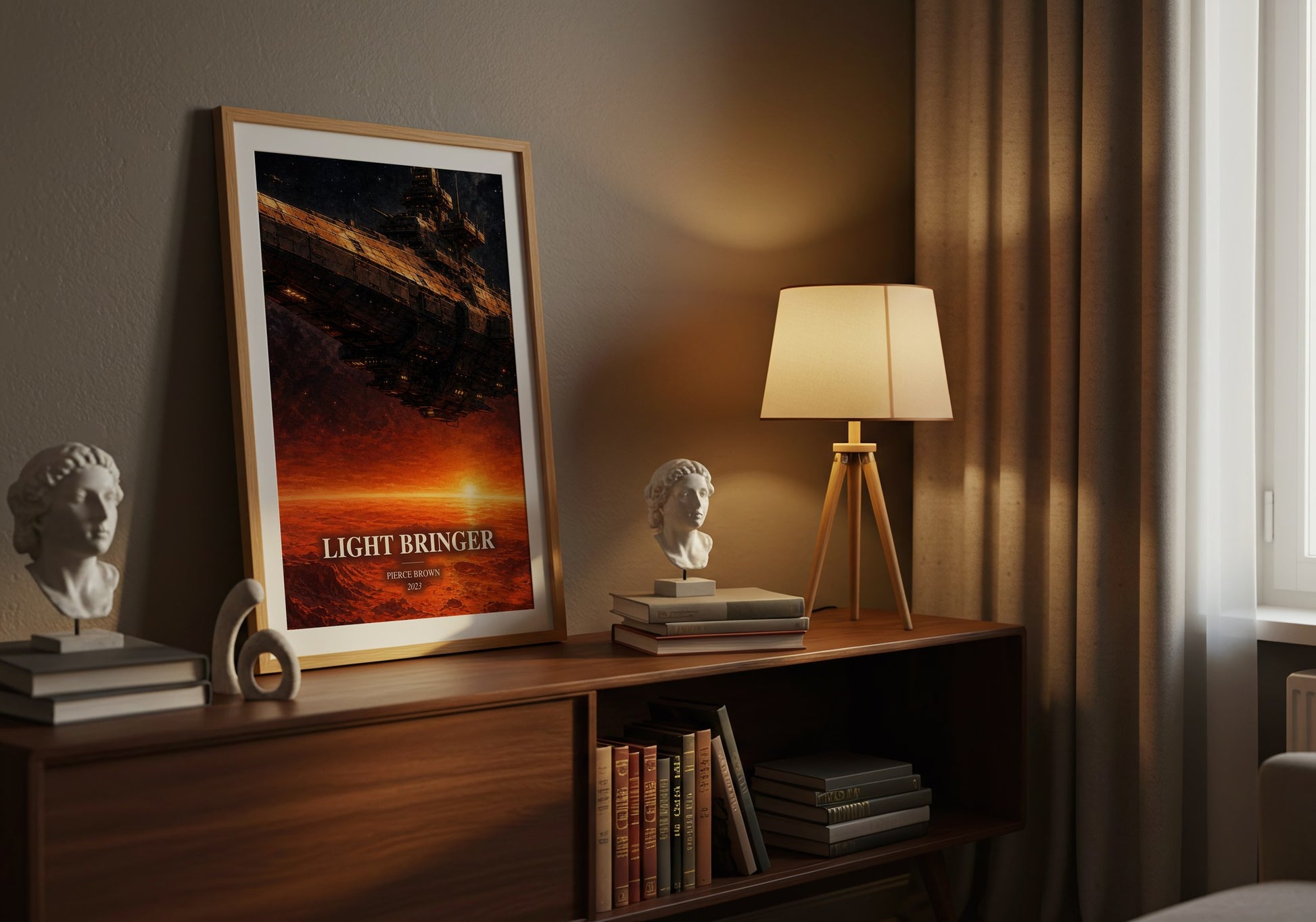 Light Bringer watercolour print on bookshelf – Pierce Brown fan gift