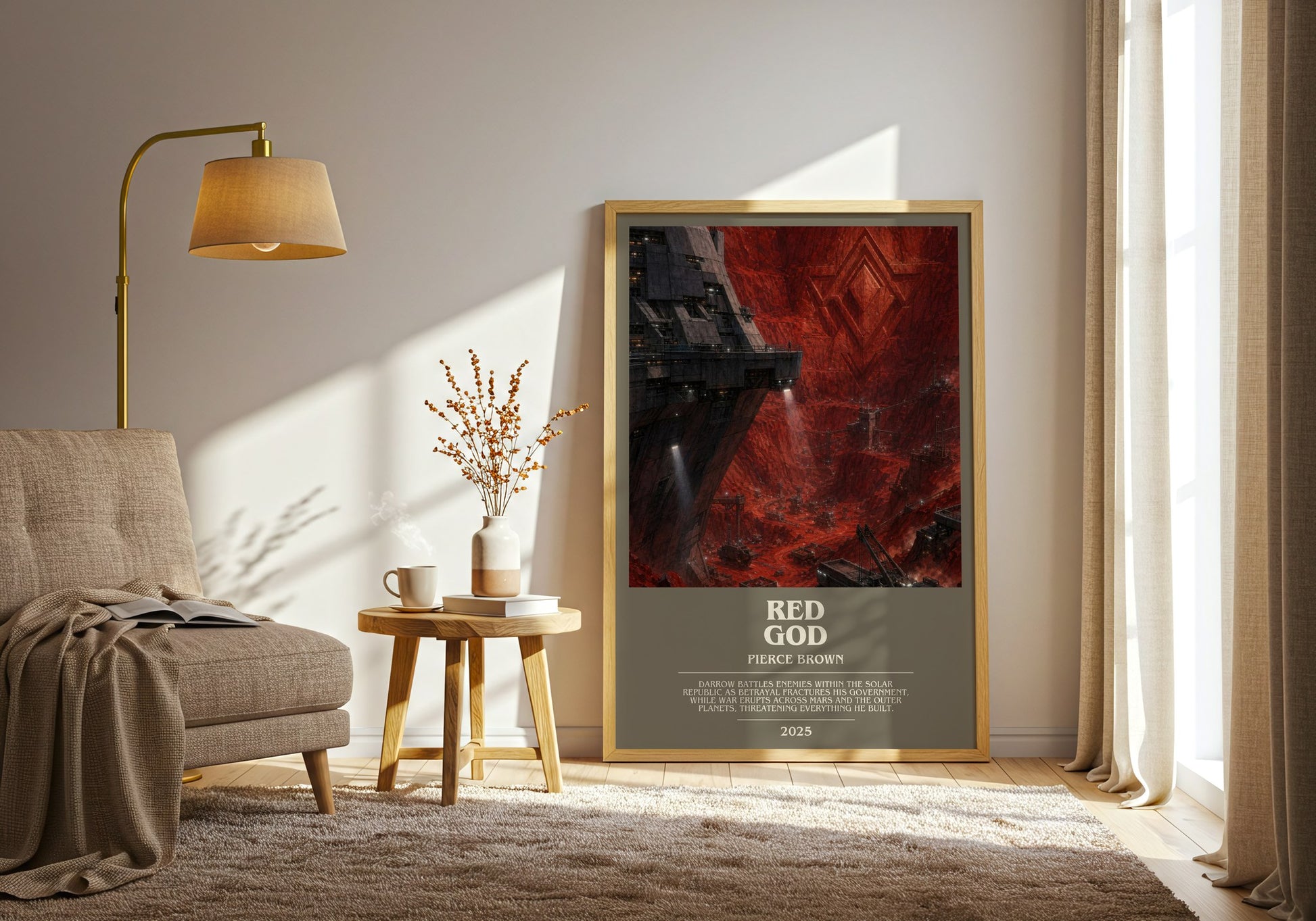 Red God bookish print on bookshelf – Pierce Brown fan gift
