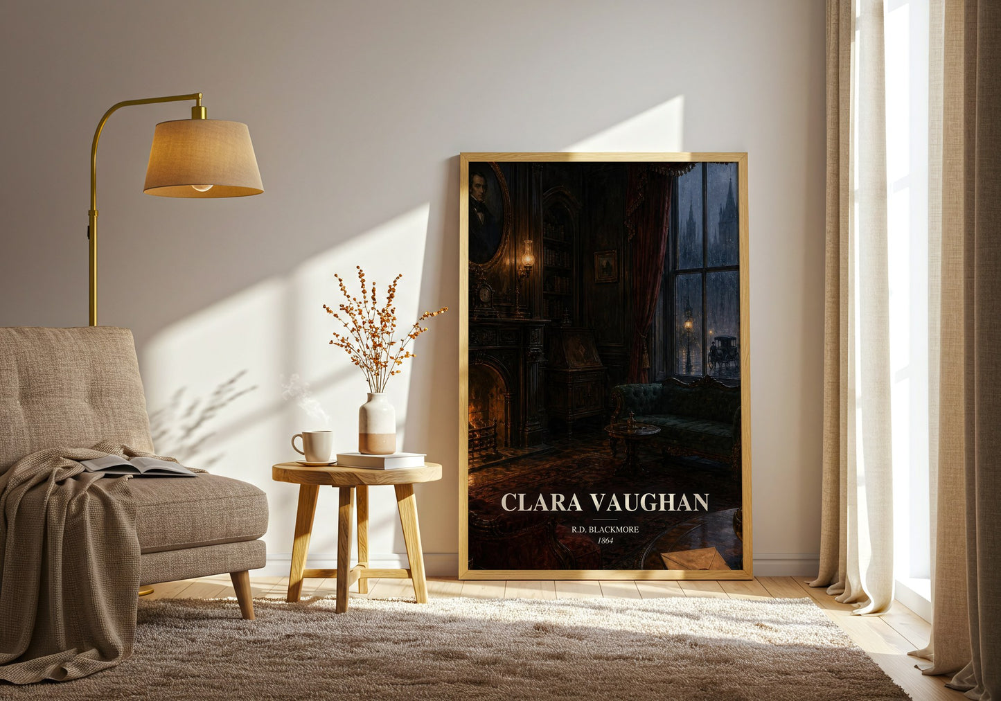 Clara Vaughan watercolour print in frame leaning in hallway – mystery wall art