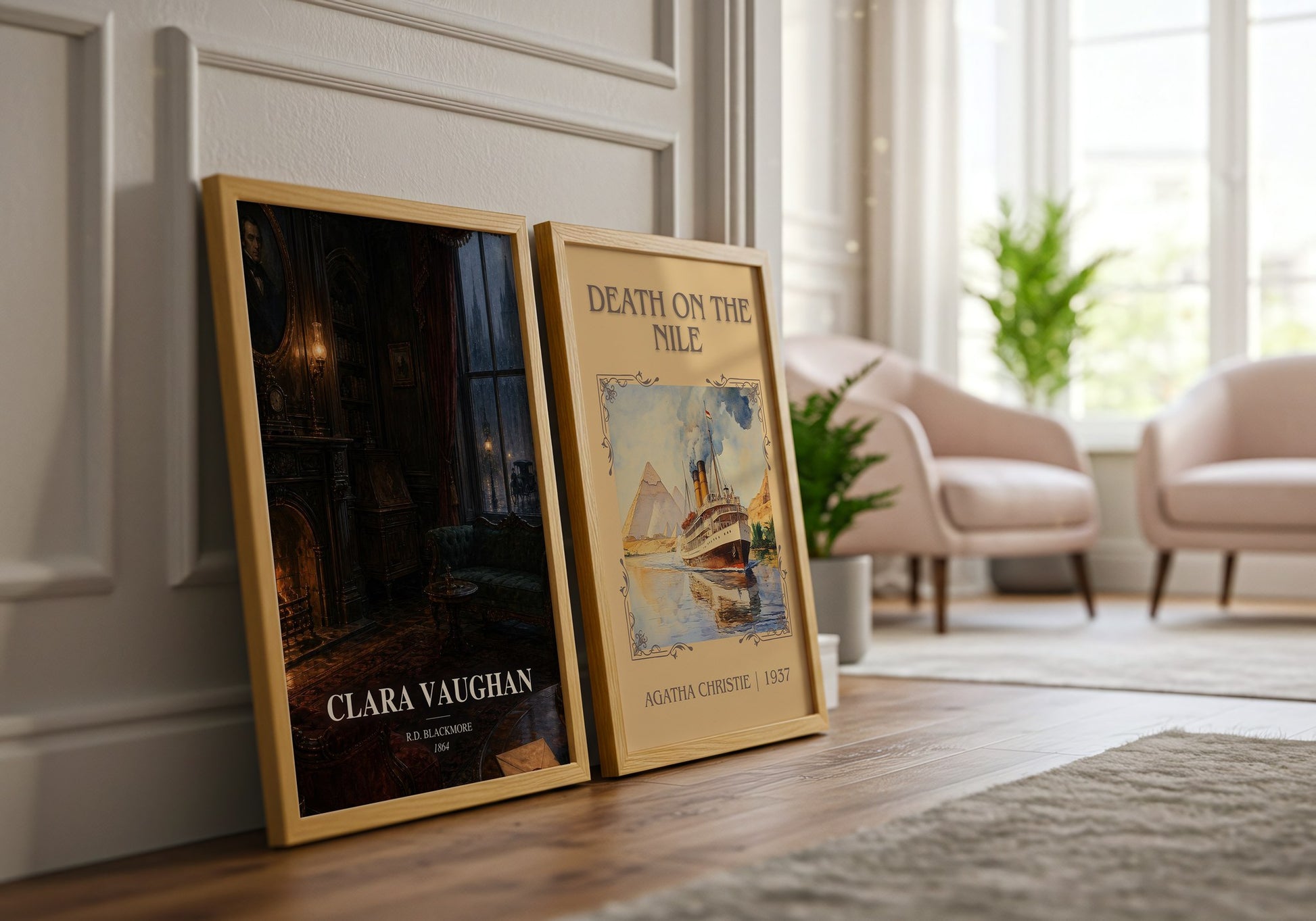 Clara Vaughan watercolour print framed by window – literary home decor