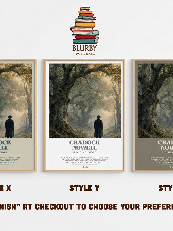 Cradock Nowell bookish print in frame leaning in hallway – literary fiction wall art