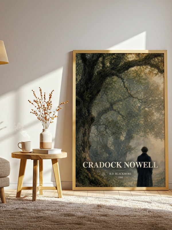 Cradock Nowell watercolour print in frame leaning in hallway – literary fiction wall art