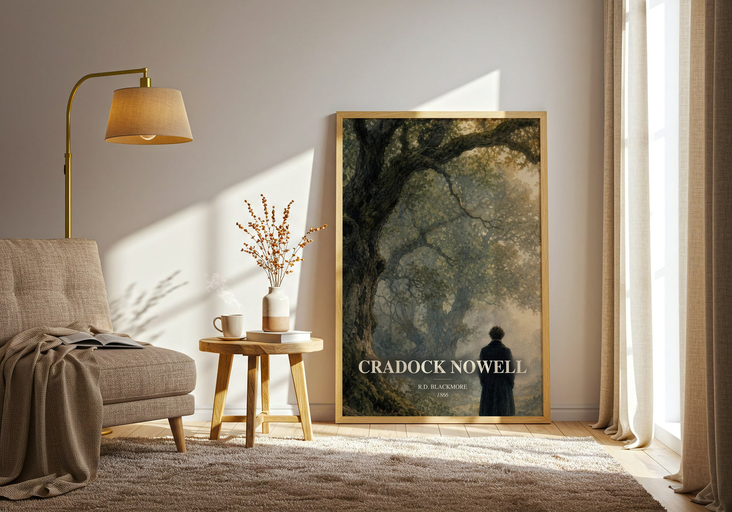 Cradock Nowell watercolour print in frame leaning in hallway – literary fiction wall art