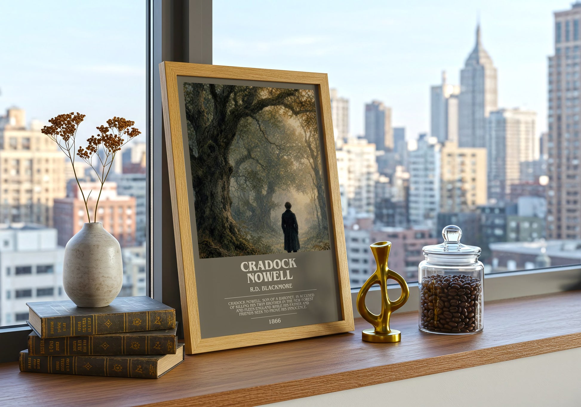 Cradock Nowell bookish print framed by window – literary home decor