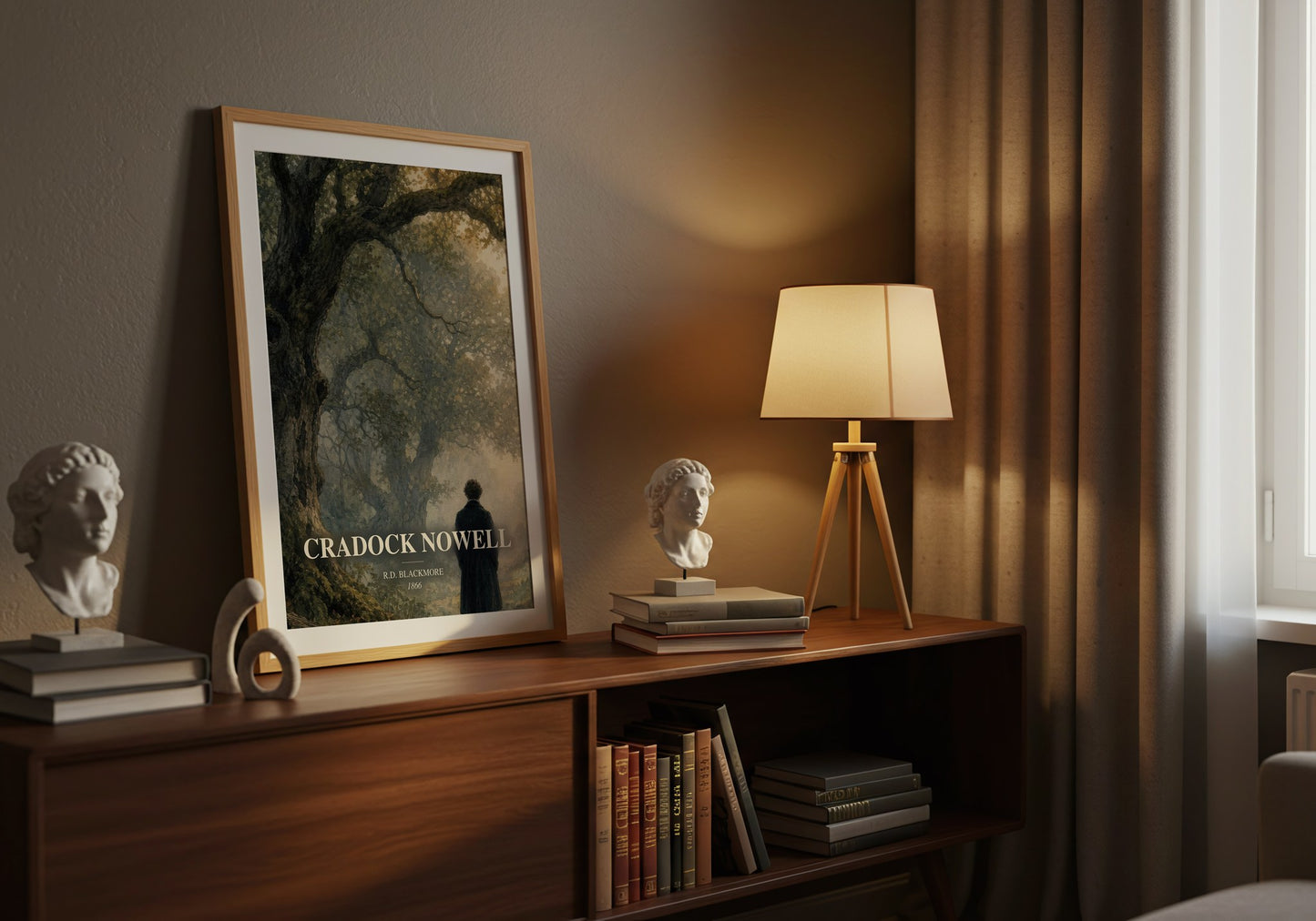 Cradock Nowell watercolour print on bookshelf – R.D. Blackmore fan gift