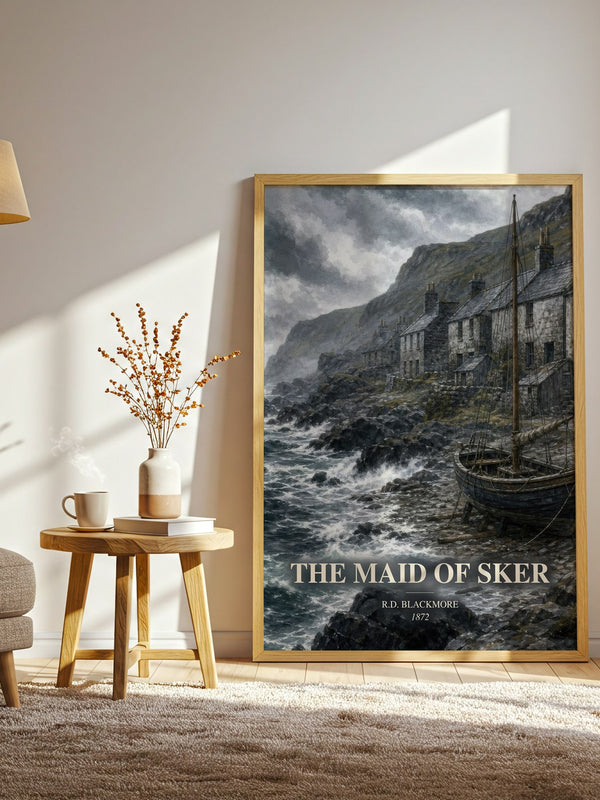 The Maid Of Sker watercolour print in frame leaning in hallway – historical fiction wall art