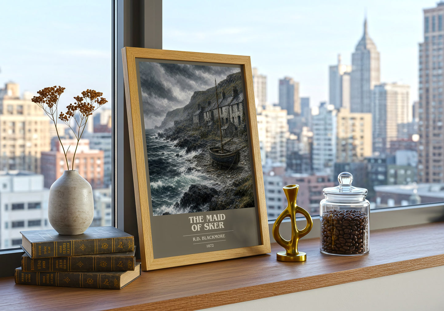 The Maid Of Sker book cover print framed by window – literary home decor