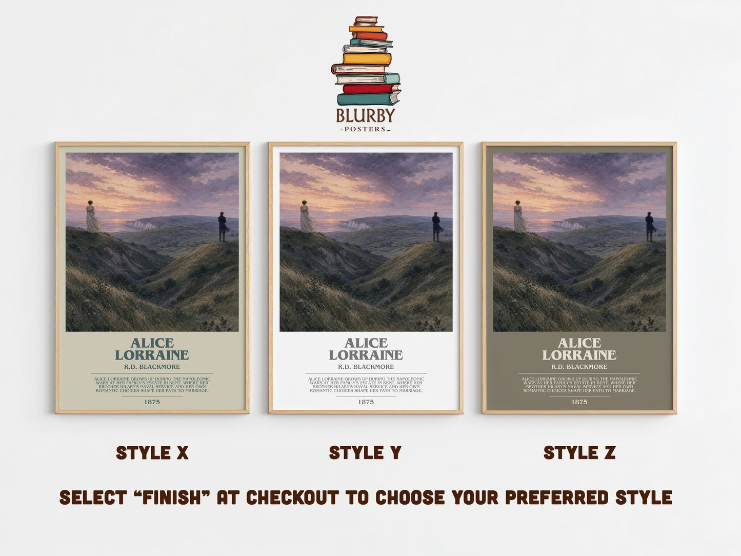 Alice Lorraine bookish print in frame leaning in hallway – historical fiction wall art
