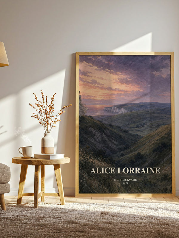 Alice Lorraine watercolour print in frame leaning in hallway – historical fiction wall art