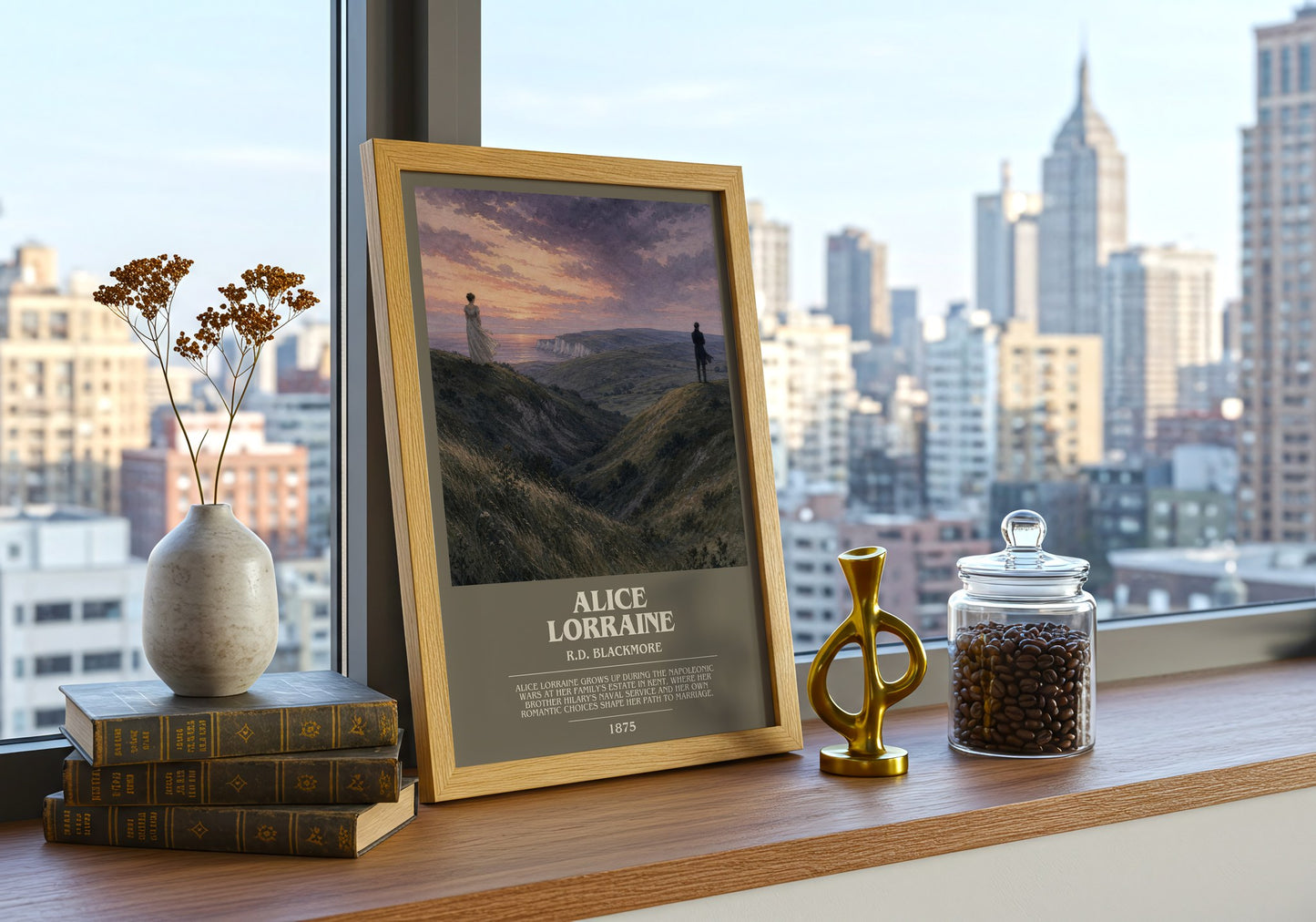 Alice Lorraine bookish print framed by window – literary home decor