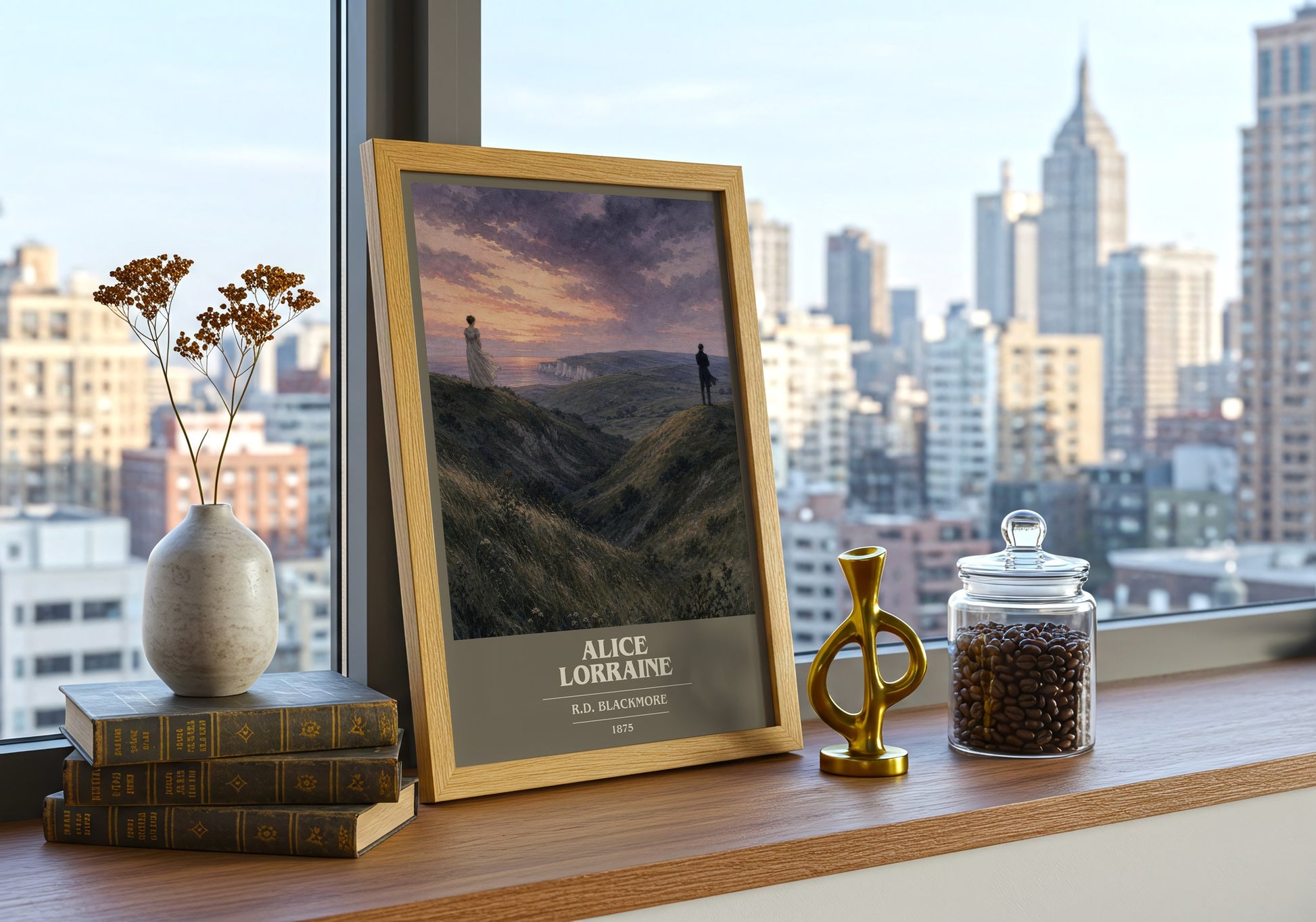 Alice Lorraine book cover print framed by window – literary home decor