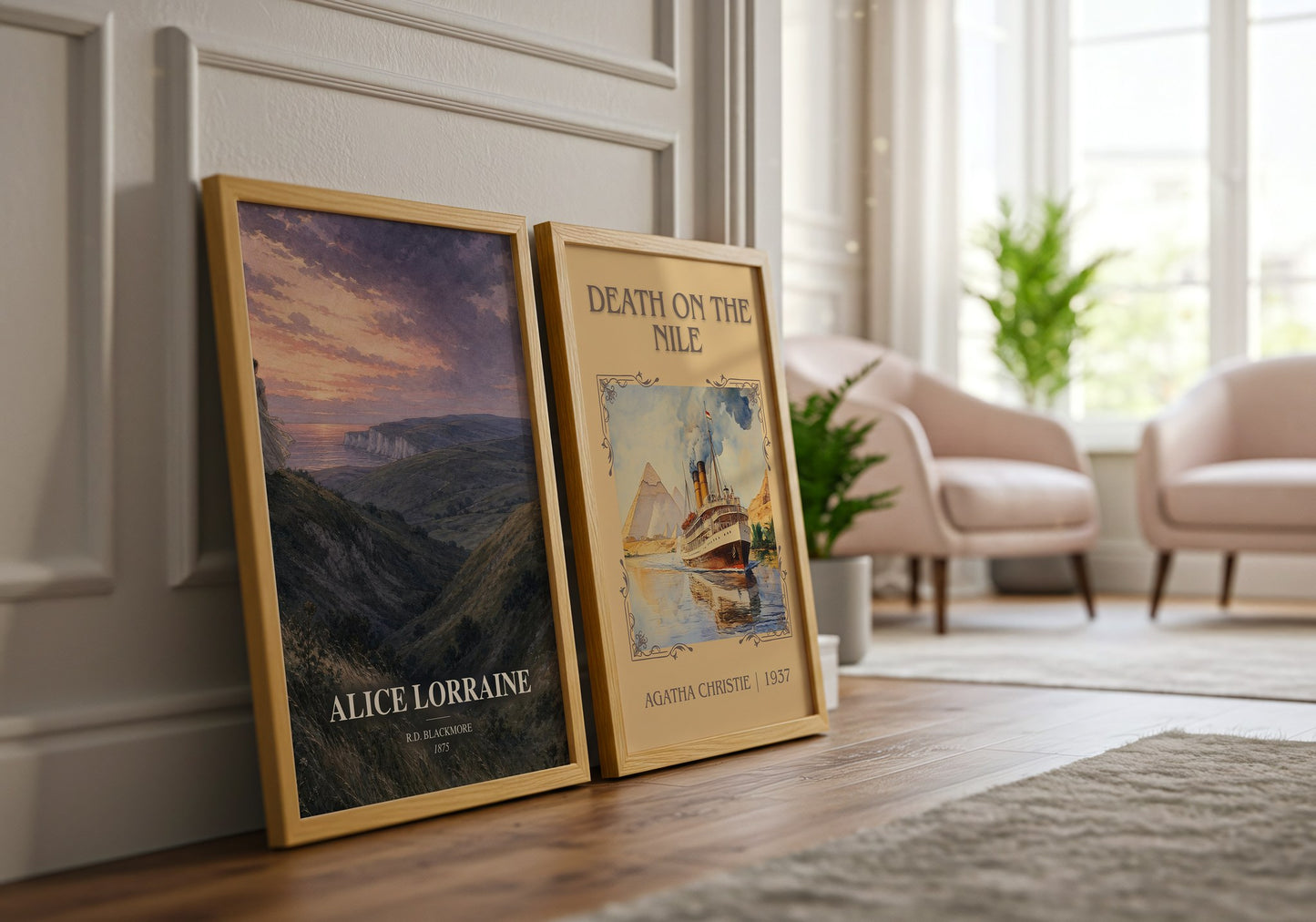 Alice Lorraine watercolour print framed by window – literary home decor