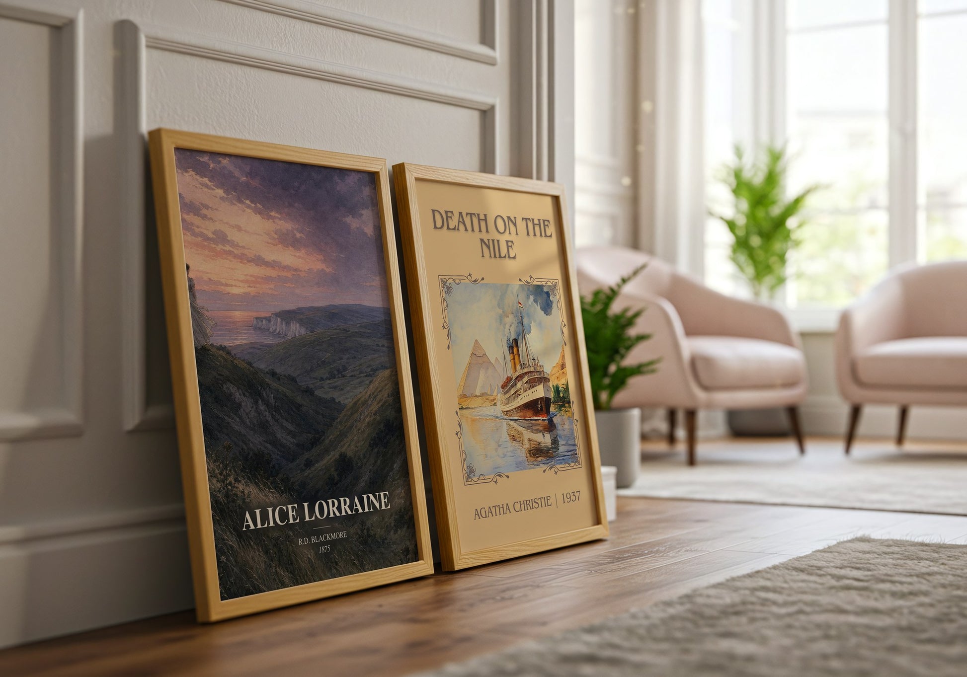 Alice Lorraine watercolour print framed by window – literary home decor