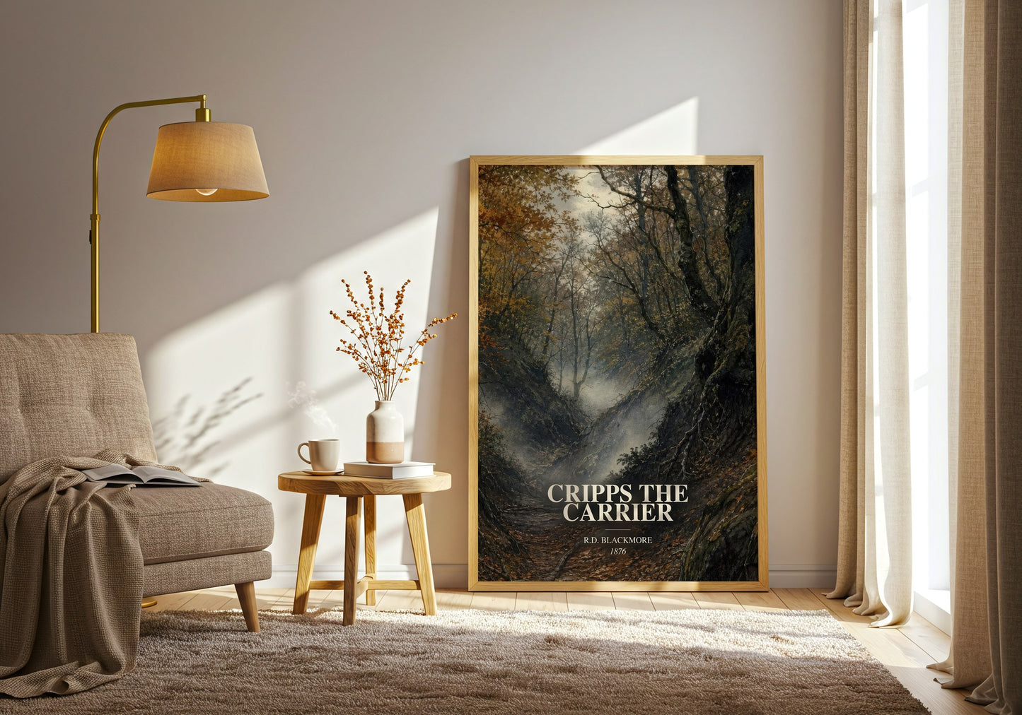 Cripps The Carrier watercolour print in frame leaning in hallway – historical fiction wall art