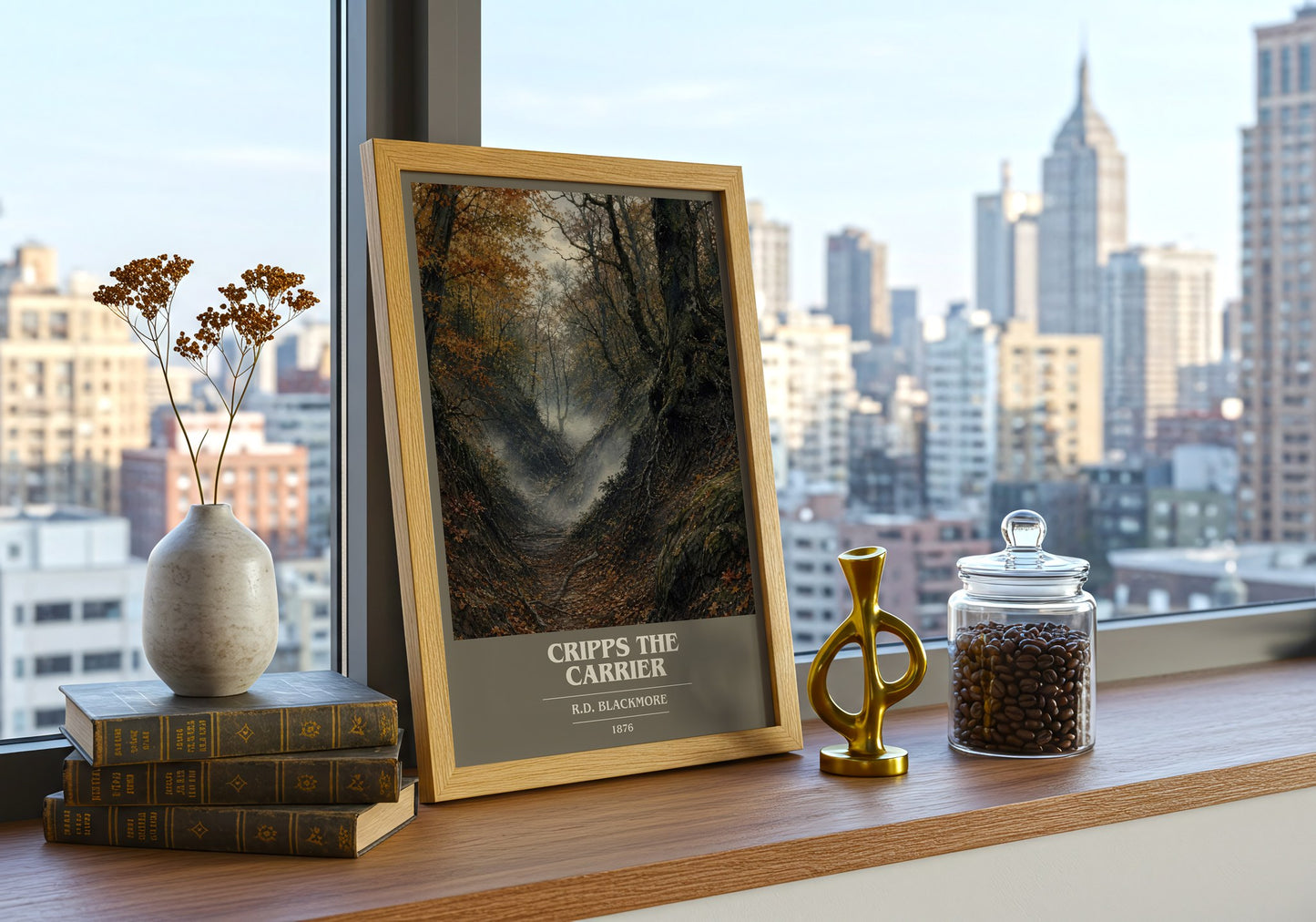 Cripps The Carrier book cover print framed by window – literary home decor