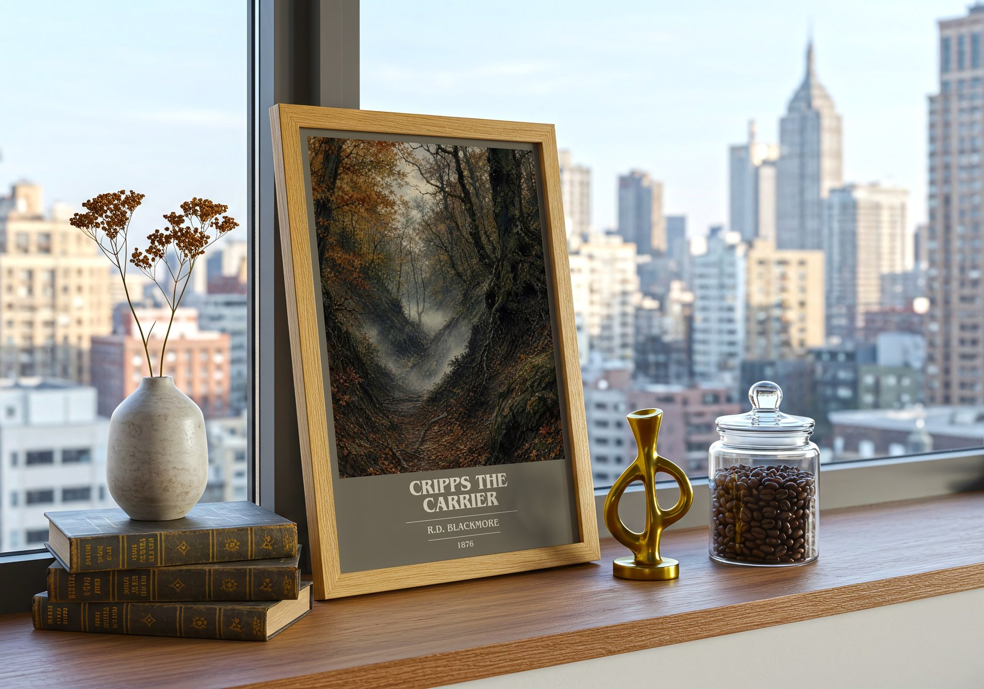Cripps The Carrier book cover print framed by window – literary home decor
