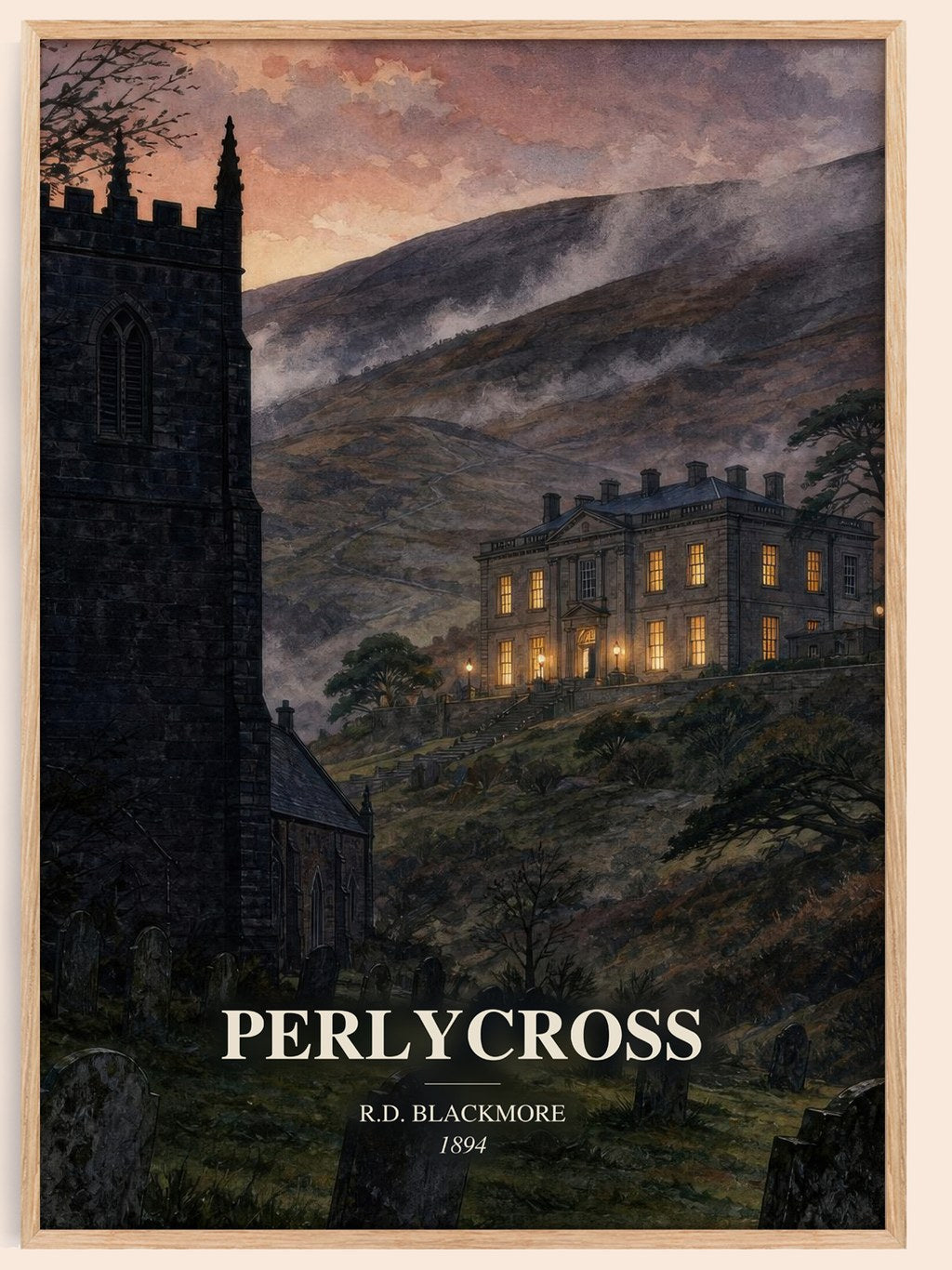 Perlycross watercolour book poster by R.D. Blackmore – framed literary art print