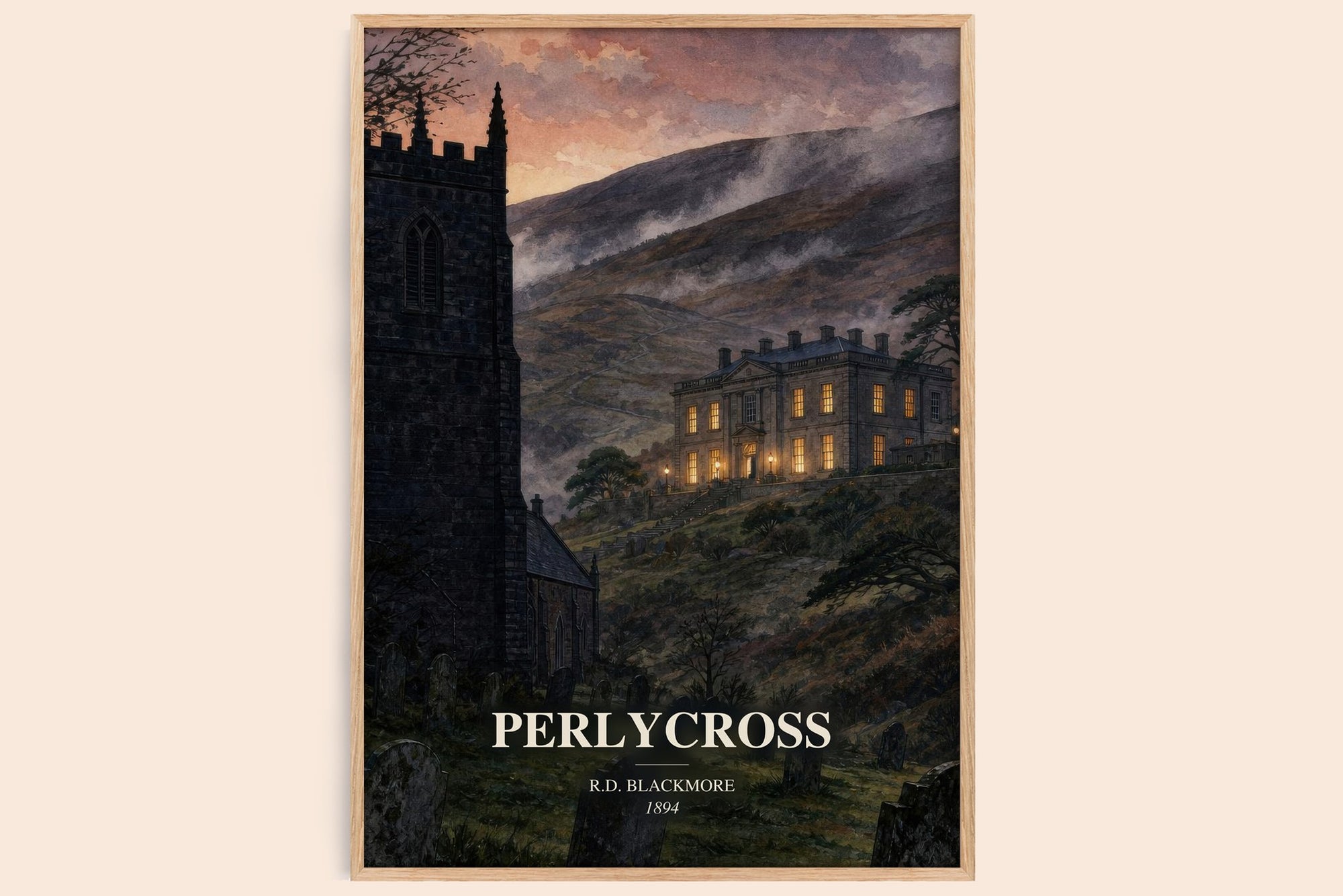 Perlycross watercolour book poster by R.D. Blackmore – framed literary art print
