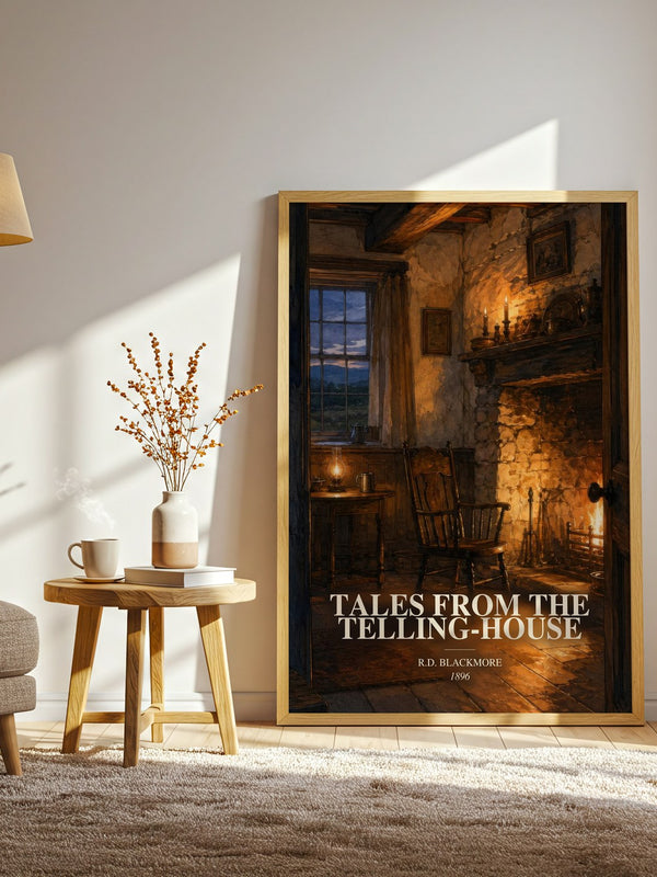 Tales From The Telling-House watercolour print in frame leaning in hallway – classic literature wall art