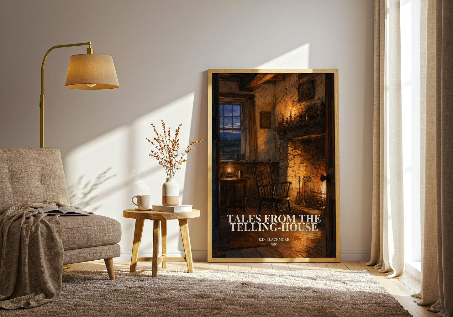 Tales From The Telling-House watercolour print in frame leaning in hallway – classic literature wall art